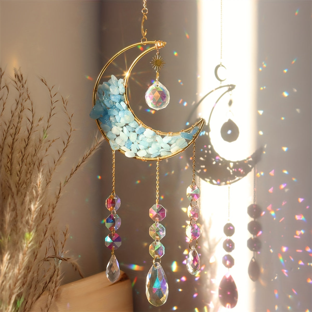 1pc Rainbow Maker Crystal Suncatcher - Enhance Your Home Decor with Aquamarine, Amethyst, and Obsidian - Perfect for Garden, Yard, Bedroom, Balcony, and Patio