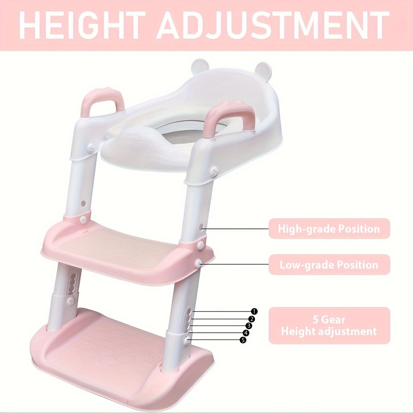 1pc Potty Training Seat With Step Stool Ladder, Anti-Slip And Detachable Soft Pad, Toilet Training Seat With Height Adjustable Wide Steps And Safety Handles, Pink