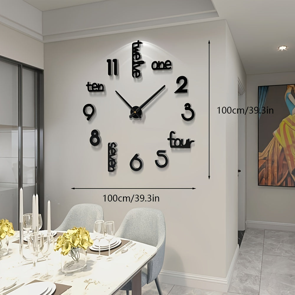 JUJUDA 3D Diy Frameless Large Wall Clocks For Living Room Decor Modern Extra Big Wall Clocks Stickers For Home Kitchen Bedroom Indoor Decorative Giant Silent Wall Clock Kit For House Office Decoration